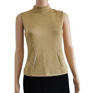 St. John Basic Sleeveless Top Gold and Metallic Mock Neck Back Zip Womens Size P